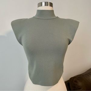 Zara Green Crop Top with Shoulder Pads